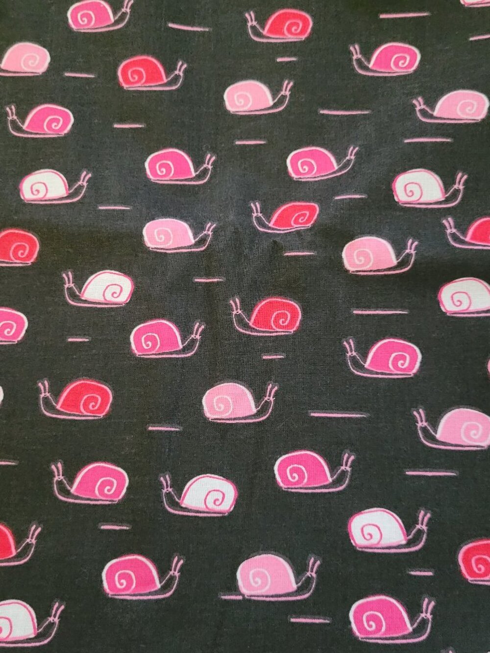 So Cute!  Pink Snails on a Black Background - Per Yard